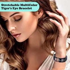 Yellow Multi Color Tiger's Eye Boho Block Bracelet, Stretch Bracelet For Women, Jewelry Gifts For Women 450.00 Ctw -Jewelry store 7018283 3