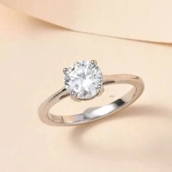 Moissanite Solitaire Ring, Moissanite Ring, Platinum Over Sterling Silver Ring, Gifts For Her, Moissanite Jewelry 1.00 Ctw -Jewelry store 7019936 1