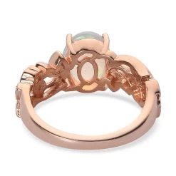 Premium Ethiopian Welo Opal And Uncut Natural Pink Diamond Ring In Vermeil Rose Gold Over Sterling Silver 1.50 Ctw -Jewelry store 7020365 4