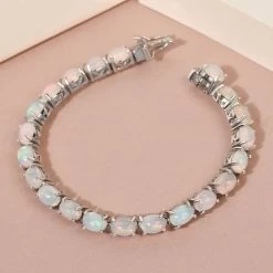 Premium Ethiopian Welo Opal Tennis Bracelet In Platinum Over Sterling Silver (7.25 In) 11.55 G 13.15 Ctw -Jewelry store 7021513 1