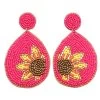 Handcrafted Magenta Seed Beaded Sunflower Design Earrings In Goldtone 2 Handcrafted Magenta Seed Beaded Sunflower Design Earrings In Goldtone -Jewelry store 7021591