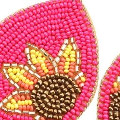 Handcrafted Magenta Seed Beaded Sunflower Design Earrings In Goldtone -Jewelry store 7021591 3