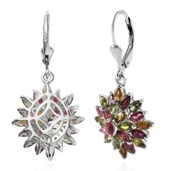 Multi-Tourmaline Floral Spray Earrings In Platinum Over Sterling Silver 4.40 Ctw -Jewelry store 7022504 3