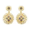 Polki Diamond And Tanzanite Round Flower Earrings In 14K Yellow Gold Over Sterling Silver 5.30 Ctw 1 Polki Diamond And Tanzanite Round Flower Earrings In 14K Yellow Gold Over Sterling Silver 5.30 Ctw -Jewelry store 7025278