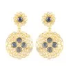 Polki Diamond And Blue Sapphire Round Flower Earrings In 14K Yellow Gold Over Sterling Silver 5.20 Ctw 1 Polki Diamond And Blue Sapphire Round Flower Earrings In 14K Yellow Gold Over Sterling Silver 5.20 Ctw -Jewelry store 7025310