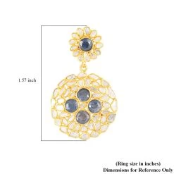 Polki Diamond And Blue Sapphire Round Flower Earrings In 14K Yellow Gold Over Sterling Silver 5.20 Ctw -Jewelry store 7025310 4