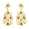 Polki Diamond And Blue Sapphire Oval Flower Earrings In 14K Yellow Gold Over Sterling Silver 7.50 Ctw -Jewelry store 7025349