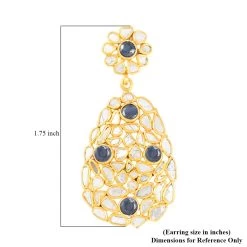 Polki Diamond And Blue Sapphire Oval Flower Earrings In 14K Yellow Gold Over Sterling Silver 7.50 Ctw -Jewelry store 7025349 4