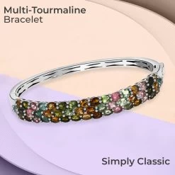 Multi-Tourmaline Bangle Bracelet In Platinum Over Sterling Silver (8.00 In) 19.65 Grams 8.15 Ctw -Jewelry store 7026377 1