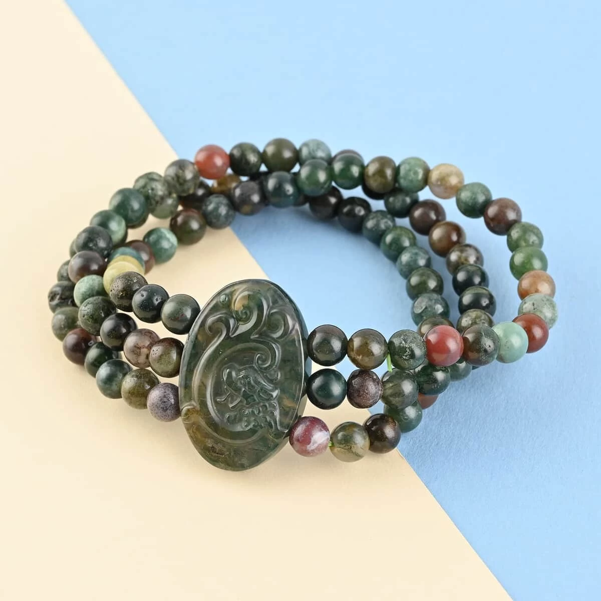 Multi Jasper Stretch Beaded Bracelet| Carved Dragon Bracelet| Multi Strand Beaded Jewelry For Women 165.00 Ctw 4 Multi Jasper Stretch Beaded Bracelet| Carved Dragon Bracelet| Multi Strand Beaded Jewelry For Women 165.00 Ctw - Image 2