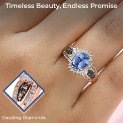 Tanzanite Sunburst Ring, Natural Champagne And White Diamond Accent Ring, Vermeil Rose Gold Over Sterling Silver Ring, Tanzanite Jewelry For Her 1.60 Ctw -Jewelry store 7028224 2