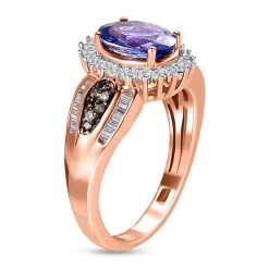 Tanzanite Sunburst Ring, Natural Champagne And White Diamond Accent Ring, Vermeil Rose Gold Over Sterling Silver Ring, Tanzanite Jewelry For Her 1.60 Ctw -Jewelry store 7028224 3