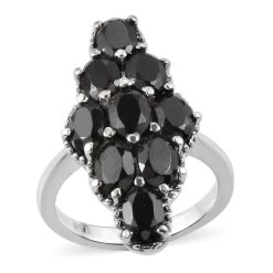 Natural Thai Black Spinel Elongated Ring In Stainless Steel 5.40 Ctw