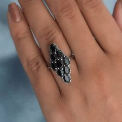 Thai Black Spinel Elongated Ring In Stainless Steel 5.60 Ctw , Tarnish-Free, Waterproof, Sweat Proof Jewelry -Jewelry store 7063197 2