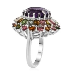 Hanabi Cut Zambian Amethyst And Multi-Tourmaline Firework Ring In Platinum Over Sterling Silver 7 Grams 15.90 Ctw -Jewelry store 7072553 3