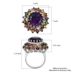 Hanabi Cut Zambian Amethyst And Multi-Tourmaline Firework Ring In Platinum Over Sterling Silver 7 Grams 15.90 Ctw -Jewelry store 7072553 5