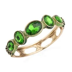 Simulated Emerald And Green Shaded Austrian Crystal Bangle Bracelet In Goldtone (7.0 In)