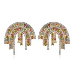 Multi-Tourmaline And White Zircon Rainbow Earrings In Vermeil Yellow Gold Over Sterling Silver 5.20 Ctw