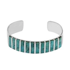 SANTA FE Style Kingman Turquoise Cuff Bracelet In Sterling Silver (6.00 In) 34.85 Grams 13.00 Ctw