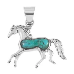Santa Fe Style Kingman Turquoise Horse Pendant In Sterling Silver 2.50 Ctw