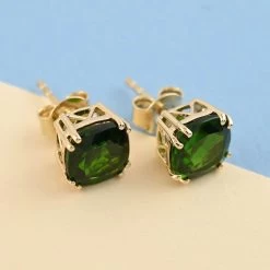 Certified Luxoro 10K Yellow Gold AAA Chrome Diopside Solitaire Stud Earrings 3.15 Ctw -Jewelry store 7129040 1
