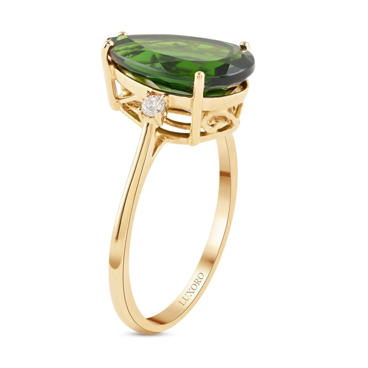 Certified Luxoro 14K Yellow Gold AAA Chrome Diopside And G-H I1 Diamond Accent Ring 4.10 Ctw 5 Certified Luxoro 14K Yellow Gold AAA Chrome Diopside And G-H I1 Diamond Accent Ring 4.10 Ctw - Image 3