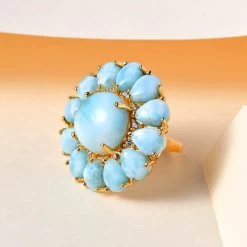 Larimar And White Zircon Cocktail Ring In Vermeil Yellow Gold Over Sterling Silver 26.15 Ctw -Jewelry store 7131367 1