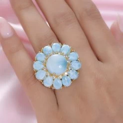 Larimar And White Zircon Cocktail Ring In Vermeil Yellow Gold Over Sterling Silver 26.15 Ctw -Jewelry store 7131367 2