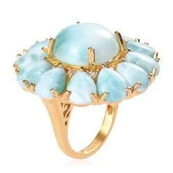 Larimar And White Zircon Cocktail Ring In Vermeil Yellow Gold Over Sterling Silver 26.15 Ctw -Jewelry store 7131367 3