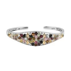 Multi-Tourmaline Cuff Bracelet In Vermeil Yellow Gold And Platinum Over Sterling Silver (7.25 In) 7.10 Ctw