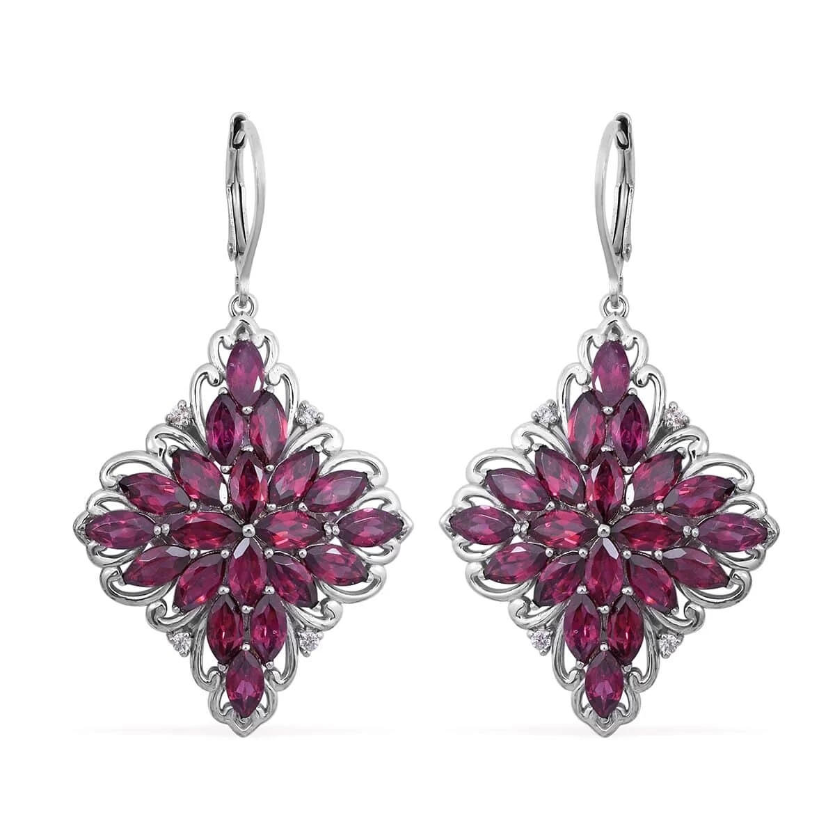 Orissa Rhodolite Garnet And Natural White Zircon Sparkle Earrings In Platinum Over Sterling Silver 11.00 Ctw 3 Orissa Rhodolite Garnet And Natural White Zircon Sparkle Earrings In Platinum Over Sterling Silver 11.00 Ctw