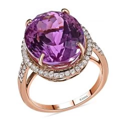 Certified & Appraised ILIANA 18K Rose Gold AAA Patroke Kunzite And G-H SI Diamond Halo Ring 5.80 Grams 18.85 Ctw
