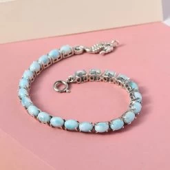 Larimar Tennis Bracelet With Sea Horse Lock In Platinum Over Sterling Silver (8.00 In) 20.00 Ctw -Jewelry store 7139068 1