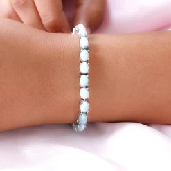 Larimar Tennis Bracelet With Sea Horse Lock In Platinum Over Sterling Silver (8.00 In) 20.00 Ctw -Jewelry store 7139068 2