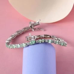 Merelani Mint Garnet And Natural White Zircon Bracelet In Platinum Over Sterling Silver (7.25 In) 8.65 Grams 6.00 Ctw -Jewelry store 7152011 1