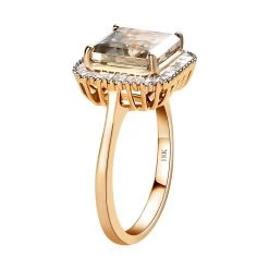 ILIANA 18K Yellow Gold Radiant Cut AAA Turkizite And G-H SI Diamond Halo Ring 4.25 Grams 4.65 Ctw -Jewelry store 7153082 3