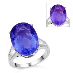 Color Change Fluorite And White Zircon Split Shank Ring In Rhodium Over Sterling Silver 14.90 Ctw