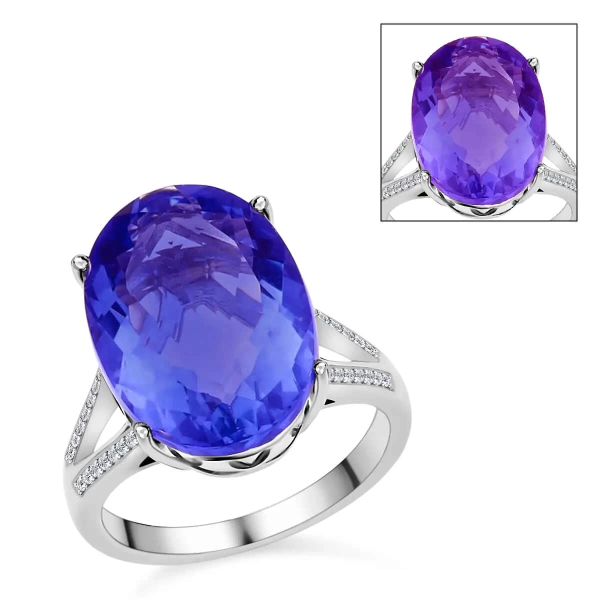 Color Change Fluorite And White Zircon Split Shank Ring In Rhodium Over Sterling Silver 14.90 Ctw 3 Color Change Fluorite And White Zircon Split Shank Ring In Rhodium Over Sterling Silver 14.90 Ctw