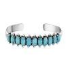 SANTA FE Style Kingman Turquoise Cuff Bracelet In Sterling Silver (7.00 In) 20 Grams 2.00 Ctw -Jewelry store 7154634