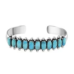 SANTA FE Style Kingman Turquoise Cuff Bracelet In Sterling Silver (7.00 In) 20 Grams 2.00 Ctw