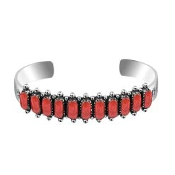 Santa Fe Style Coral Bracelet In Sterling Silver, Silver Cuff Bracelet (7.00 In)