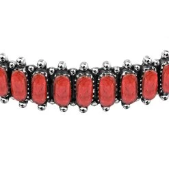 Santa Fe Style Coral Bracelet In Sterling Silver, Silver Cuff Bracelet (7.00 In) -Jewelry store 7154638 2