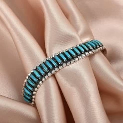 SANTA FE Style Kingman Turquoise Cuff Bracelet In Sterling Silver (6.00 In) 19.15 Grams 8.00 Ctw -Jewelry store 7154756 1 1