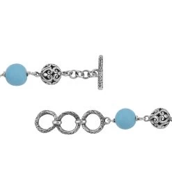 Bali Legacy Constituted Sleeping Beauty Turquoise Toggle Clasp Fleur De Lis Heart Bracelet In Sterling Silver (7.0-8.0In) 32.10 Ctw -Jewelry store 7155073 3