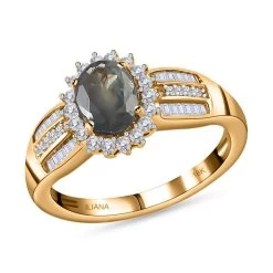 ILIANA 18K Yellow Gold AAA Narsipatnam Alexandrite And G-H SI Diamond Ring 4.35 Grams 1.50 Ctw