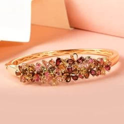 Multi-Tourmaline Floral Bangle Bracelet In Vermeil Yellow Gold Over Sterling Silver (6.50 In) 17.10 Grams 8.10 Ctw 9 Multi-Tourmaline Floral Bangle Bracelet In Vermeil Yellow Gold Over Sterling Silver (6.50 In) 17.10 Grams 8.10 Ctw -Jewelry store 7157722 1