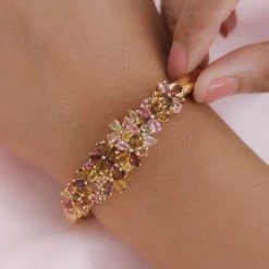 Multi-Tourmaline Floral Bangle Bracelet In Vermeil Yellow Gold Over Sterling Silver (6.50 In) 17.10 Grams 8.10 Ctw 10 Multi-Tourmaline Floral Bangle Bracelet In Vermeil Yellow Gold Over Sterling Silver (6.50 In) 17.10 Grams 8.10 Ctw -Jewelry store 7157722 2