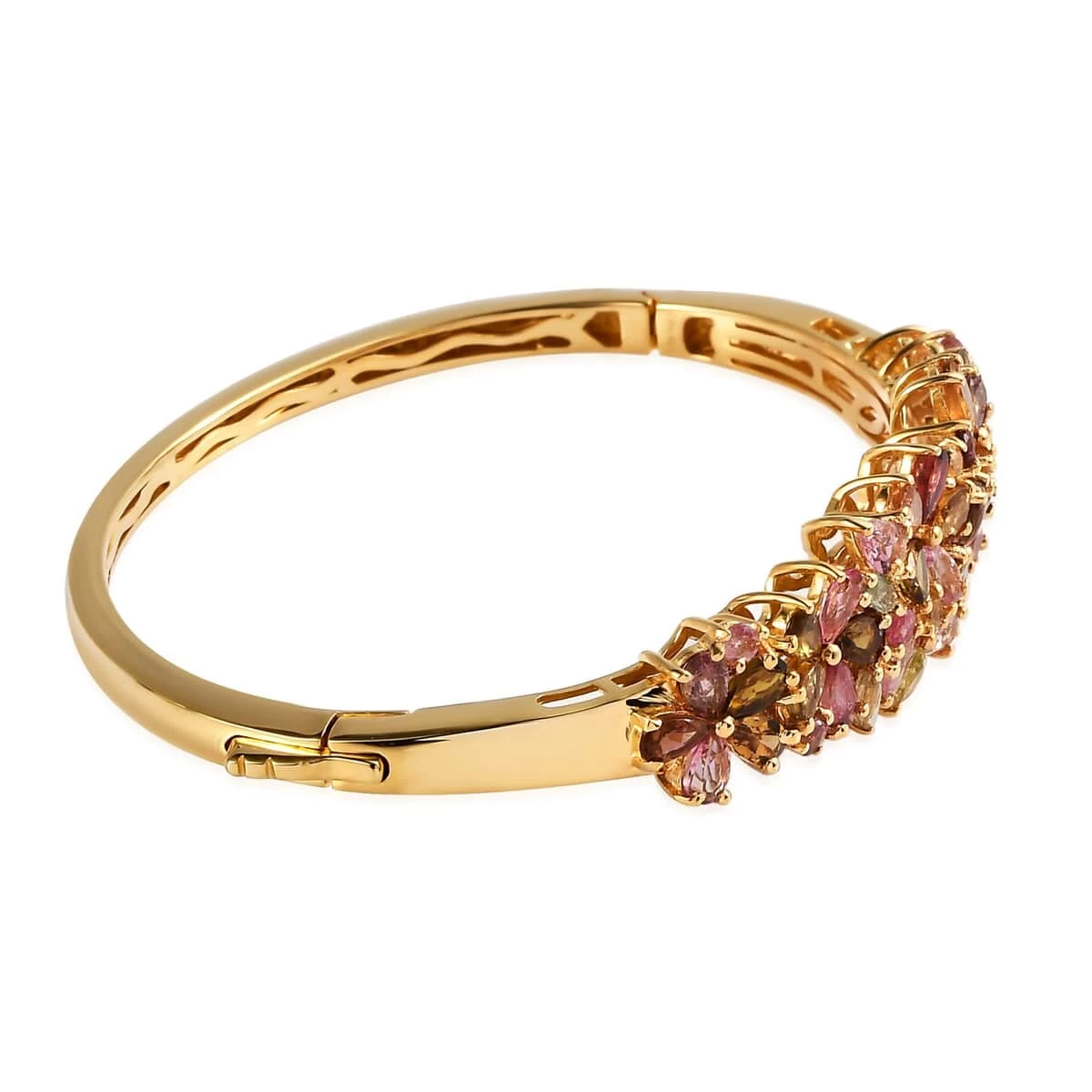Multi-Tourmaline Floral Bangle Bracelet In Vermeil Yellow Gold Over Sterling Silver (6.50 In) 17.10 Grams 8.10 Ctw 6 Multi-Tourmaline Floral Bangle Bracelet In Vermeil Yellow Gold Over Sterling Silver (6.50 In) 17.10 Grams 8.10 Ctw - Image 4