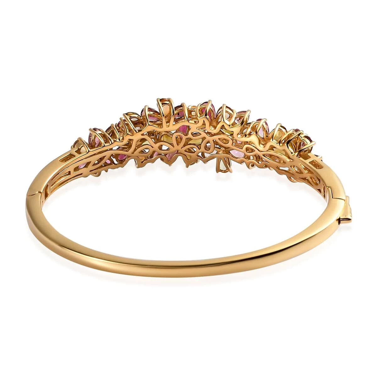 Multi-Tourmaline Floral Bangle Bracelet In Vermeil Yellow Gold Over Sterling Silver (6.50 In) 17.10 Grams 8.10 Ctw 7 Multi-Tourmaline Floral Bangle Bracelet In Vermeil Yellow Gold Over Sterling Silver (6.50 In) 17.10 Grams 8.10 Ctw - Image 5