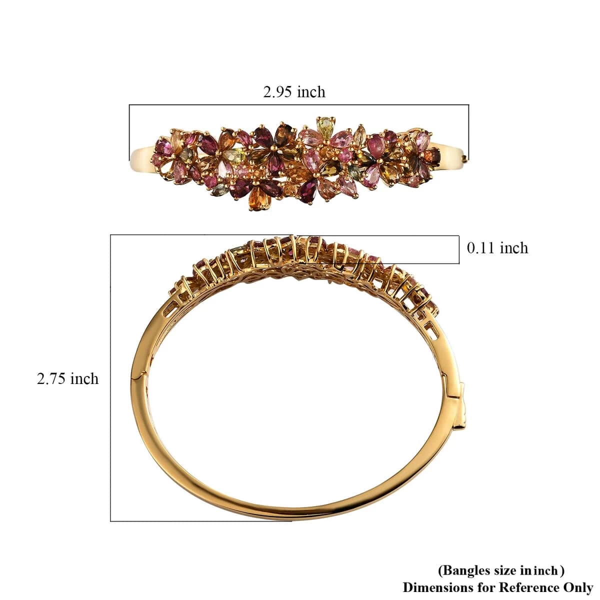 Multi-Tourmaline Floral Bangle Bracelet In Vermeil Yellow Gold Over Sterling Silver (6.50 In) 17.10 Grams 8.10 Ctw 8 Multi-Tourmaline Floral Bangle Bracelet In Vermeil Yellow Gold Over Sterling Silver (6.50 In) 17.10 Grams 8.10 Ctw - Image 6